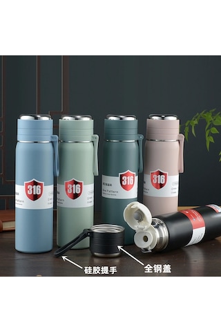 Paslanmaz Çelik Termos Su Şişesi 500ml Vakumlu Kapak Yeşil İthal Ürün Yeşil