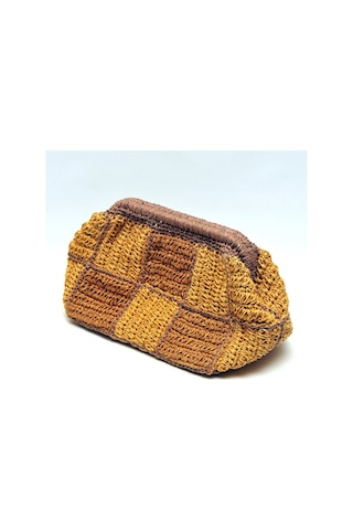 Handmade Kağıt İp Motifli Burslu Tasarım Çanta Kahverengi