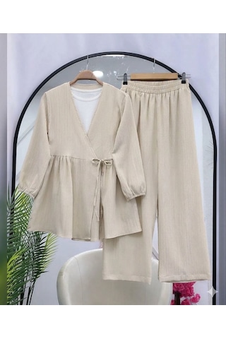 Lovie Moda Kadın Trend Viskon İkili Takım - Bej