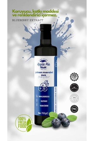 Applepiefoods Yaban Mersini Özü 700 Gr , Doğal , Katkısız Analizli , Soğuk Sıkım , Blueberry Extract