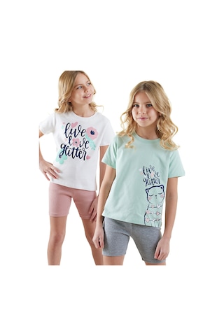 Denokids Çiçekler Kız Çocuk 2'li Pijama Takım Renklı Çok Renkli