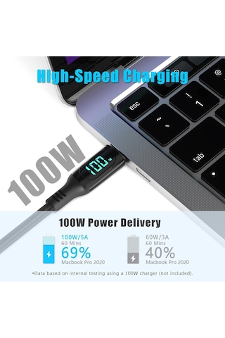 Valkyrie 100W-M 5A Type-c To Type-c Dijital Ekran Hızlı Data Şarj Kablosu