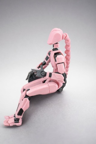 Female Saçlı Pembe Robot Figür Oyuncak Eklemli Aksiyon Modeli