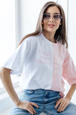 Unisex Forget Live Baskılı Oversize Tshirt Pembe