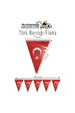 Bayrak Ve Atatürklü Flama 2 Adet Ay Yıldız Bayraklı Atalı Flama Süsleme 29 Ekim 23 Nisan Üçgen Kağıt Flama Okul Sınıf Süsü