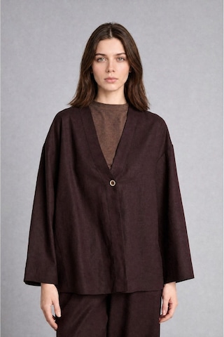 Defacto Regular Fıt V Yaka Keten Kimono H3219ax26aubn340 Kahve-bn340