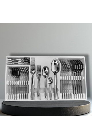 30 Parça 6 Kişilik Çatal Kaşık Seti Hasır Model Kutulu 18/0 Kalite Çelik