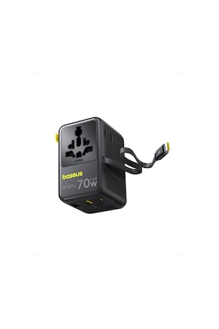 Baseus Enercore Cg11 Super Hızlı Universal Seyahat Adaptörü Çekmeli Kablolu 2ac+2u+2c 70w Siyah