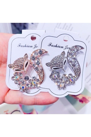 1 Adet Tilki Broş Kristal Rhinestone Hayvan Broş Ceket Şapka Aksesuarları Kadın Shinning Takı Pimleri Altın