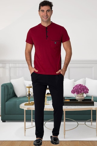 Mecit Pijama Mecit 2769 Bordo Büyük Beden Şortlu Erkek Pijama Takımı