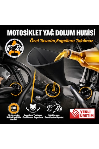 Akgüneş Motogaraj Motosiklet Ve Otomobiller İçin Yağ Dolum Hunisi 360 Derece Koruma Demirli Motorlara Uyumlu