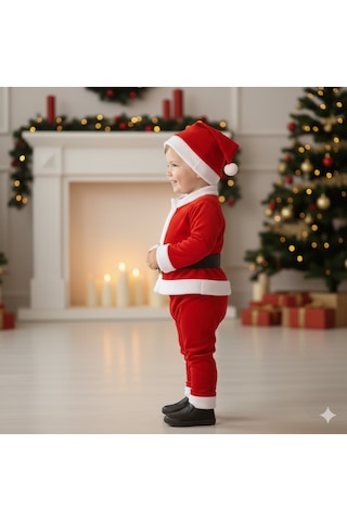 Miniko Kids Erkek Çocuk Noel Yılbaşı Temalı Noel Baba Takımı Kırmızı