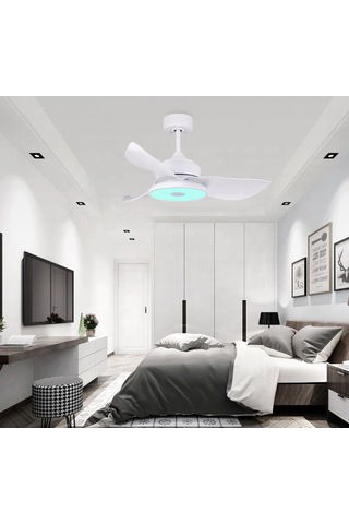 Alsanfan Melodi Beyaz Bluetooth Hoparlör RGB LED Aydınlatmalı Tavan Vantilatörü 91CM