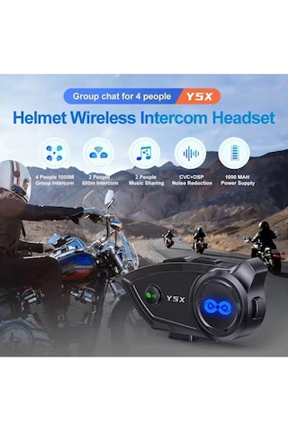 Y5x Rgb Işıklı Intercom 5 Kişi Bağlantılı 1000mah Motosiklet Kulaklık Seti