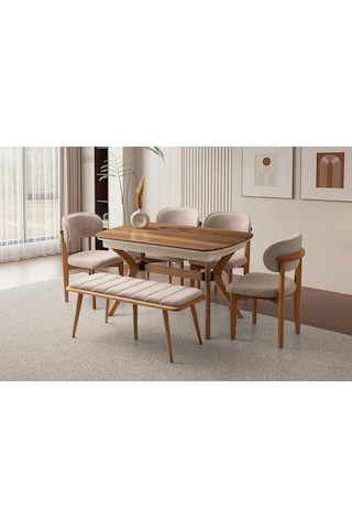 Bolvadin Masa, Umay Sandalye, Dekor Bench, Valencia, 130x80 Ceviz