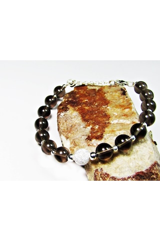 925 Ayar Gümüş A Kalite Doğaş Taşlı Dumanlı Kuvars Kadın Bileklik