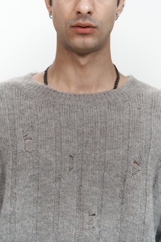 Vincent Yırtık Detay Boz Kahve Erkek Triko Kazak Kahverengi Melanj