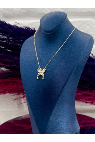925 Ayar Gümüş Özel Tasarım Gold Renk Zarif Kadın Kolye Gümüş