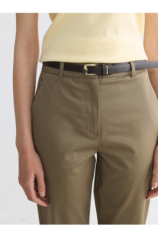Lcwaıkıkı Classic Haki Beli Kemerli Gabardin Kadın Pantolon