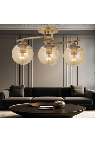 Elite 3 Başlıklı Eskitme Balon Camlı Salon Avize