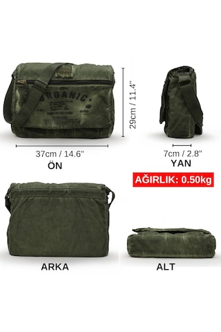 Dark Cotton 8128 Kanvas Omuz Postacı Haki Yeşil 15.6 Laptop Çanta