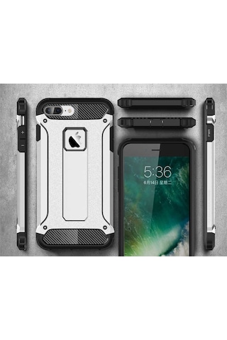 Noktaks - Apple Uyumlu iPhone 8 - Kılıf Çift Katman Zırh Tank Crash Military Kapak - Gri