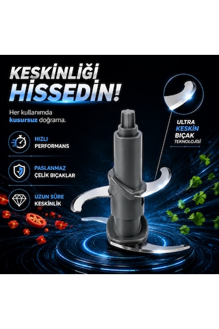 Tigrecook TG-8005G Instantchopper Fit 1 L Cam Hazneli Et Kıyma & Sebze Rondo Doğrayıcı Çift Çelik Bıçak