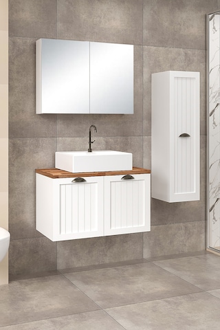 %100 Mdf 80 Cm Aren Banyo Dolabı + 30 Cm Aren Boy Dolabı Beyaz