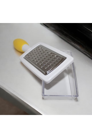 Silikon Saplı Hazneli Rende Hazneli Metal El Rendesi Sarımsak Peynir Sebze El Rendesi Beyaz