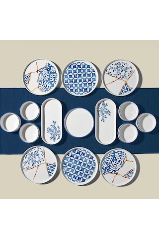 Nehir Azure 6 Kişilik 15 Parça Seramik Kahvaltı Takımı Mavi