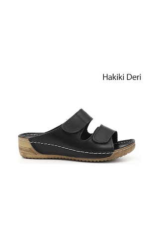 Gönderi R Kadın Siyah Cırtlı Dolgu Taban Hakiki Deri Terlik Dyza69842632 Siyah