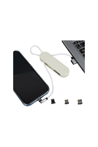 Ayt Powermaster Pm-25904 Beyaz 3in1 Type C- Lightning Micro Usb Manyetik Uç Taşınabilir Şarj Data Kablosu