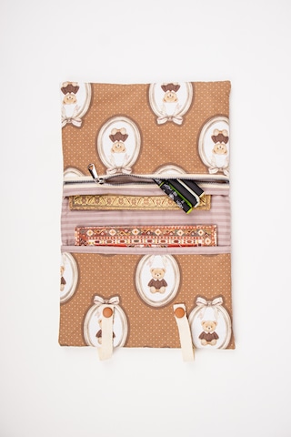 Kitap Ve Defter Kılıfı Ayıcık Desenli Çok Bölmeli Kumaş Organizer 19x26 Cm