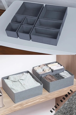 Keçe 8'li Çekmece İçi Düzenleyici Organizer Set Gri
