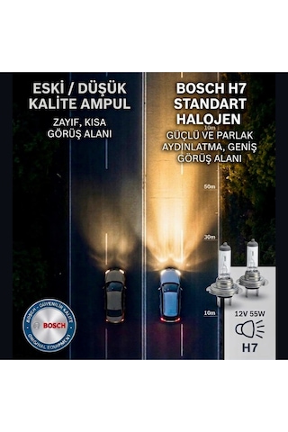 H7 Basic 12v 55w Far Ampulü 499  Uzun Ömürlü Halojen Ampul 2 Adet Far Lambası