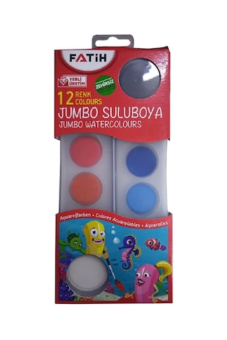 12 li Jumbo Sulu Boya 1 Adet Jumbo Suluboya 12 Renk Fırçalı Sulu Boya Seti
