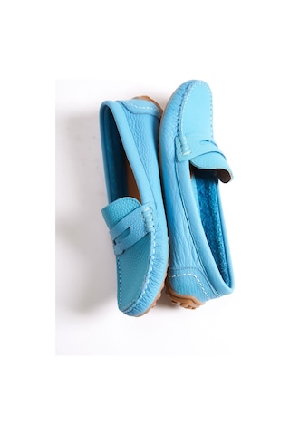 Mubiano Hakiki Deri 202-m Oval Burunlu Kadın Mavi Babet & Loafer Ayakkabı Mavi