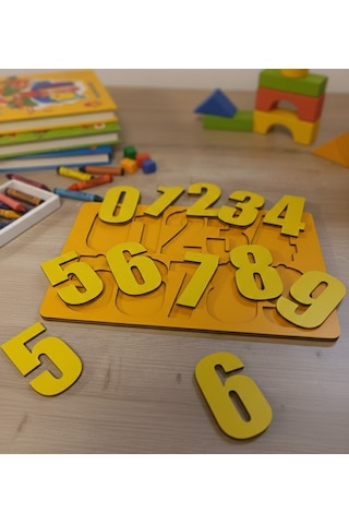 Ahşap Sayılar Puzzle - Eğitici Oyuncak - Montessori Temelli Rakam Öğretici - 30x20 Cm