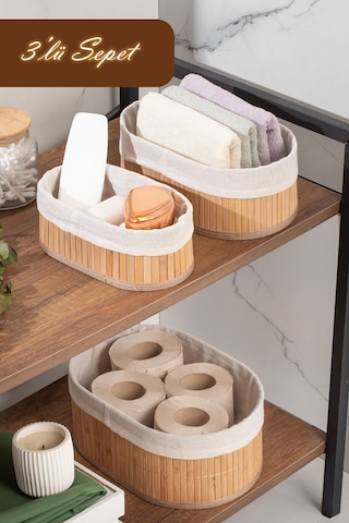 Posima 2082 Oval 3lü Pinterest Sepet Bambu Sepet Seti Dekoratif Banyo Mutfak Düzenleyici Organizeri Hasır