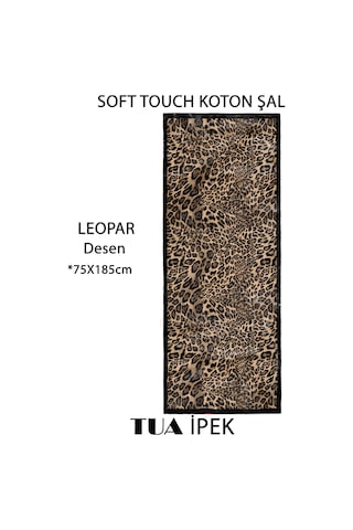 Leopar Desen Touch Soft Koton Şal 75x185cm Siyah