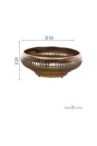 Yapay Çiçek Sitesi Metal Dekoratif Çizgili Ufo Saksı 8 Cm Altın