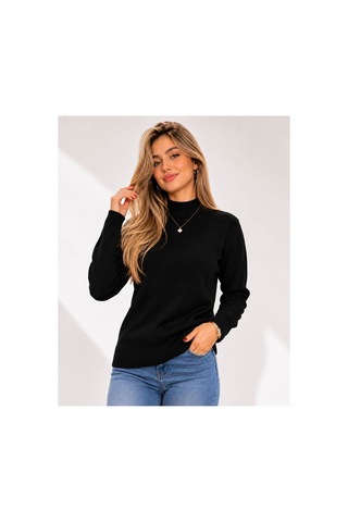 Hira Life Fashion Kadın Şık Tasarım Ve Yumuşak Dokulu Dik Yaka Triko Basic Kazak Bluz Siyah Siyah