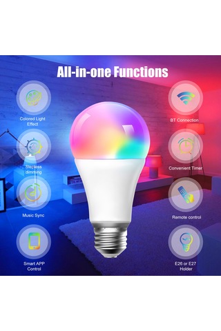 Reedark Bluetooth Akıllı Ampul, Zengge Uygulaması İle Kontrol, 2700k-6500k Cct Ve 16m Rgb Renk, Dinamik Modlar, Müzik Senkronizasyonu, Zamanlayıcı Ve Kumanda, Beyaz