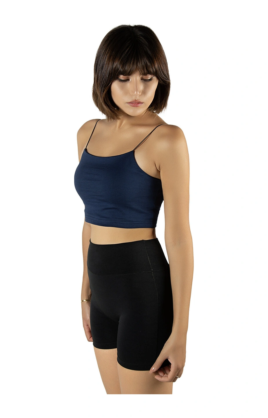 Veaven 2'li Paket Kadın Lacivert-siyah Ip Askılı Pamuklu Crop Top Büstiyer Bluz Atlet Lacivert-antrasit