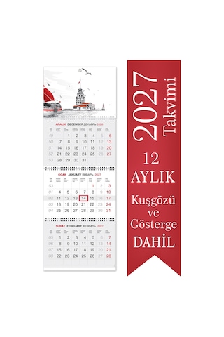 2027 Jumbo Boy Kuşe Gemici Takvimi Denizci Duvar Takvimi 33x92,5 Cm