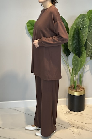 Lale Butik Örme Modal Pantolonlu Takım 19590 Kahverengi