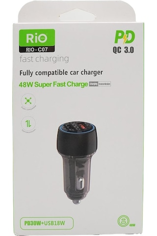 Rio 3.0 48w Araç Şarjmatik Usb-a Ve Type-c Çıkışlı Çakmaklık Girişli Araç Şarj Adaptörü