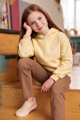 Fullamoda 3 İplik Kalp Baskılı Kapüşonlu Kız Çocuk Sweatshirt Sarı