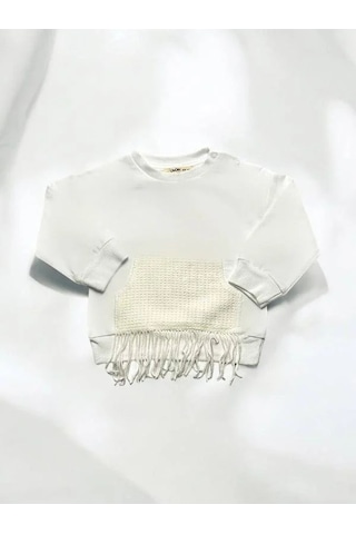 Çikoby Kız Bebek Püskül Detaylı Sweatshirt-14850 Ekru