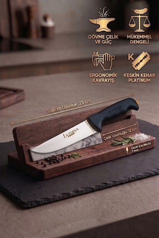 Lazbisa MFT-247 Platinum Serisi Mutfak Bıçak Seti Et Ekmek Sebze Meyve Bıçağı 3 Lü Set Günlük Kullanım Siyah